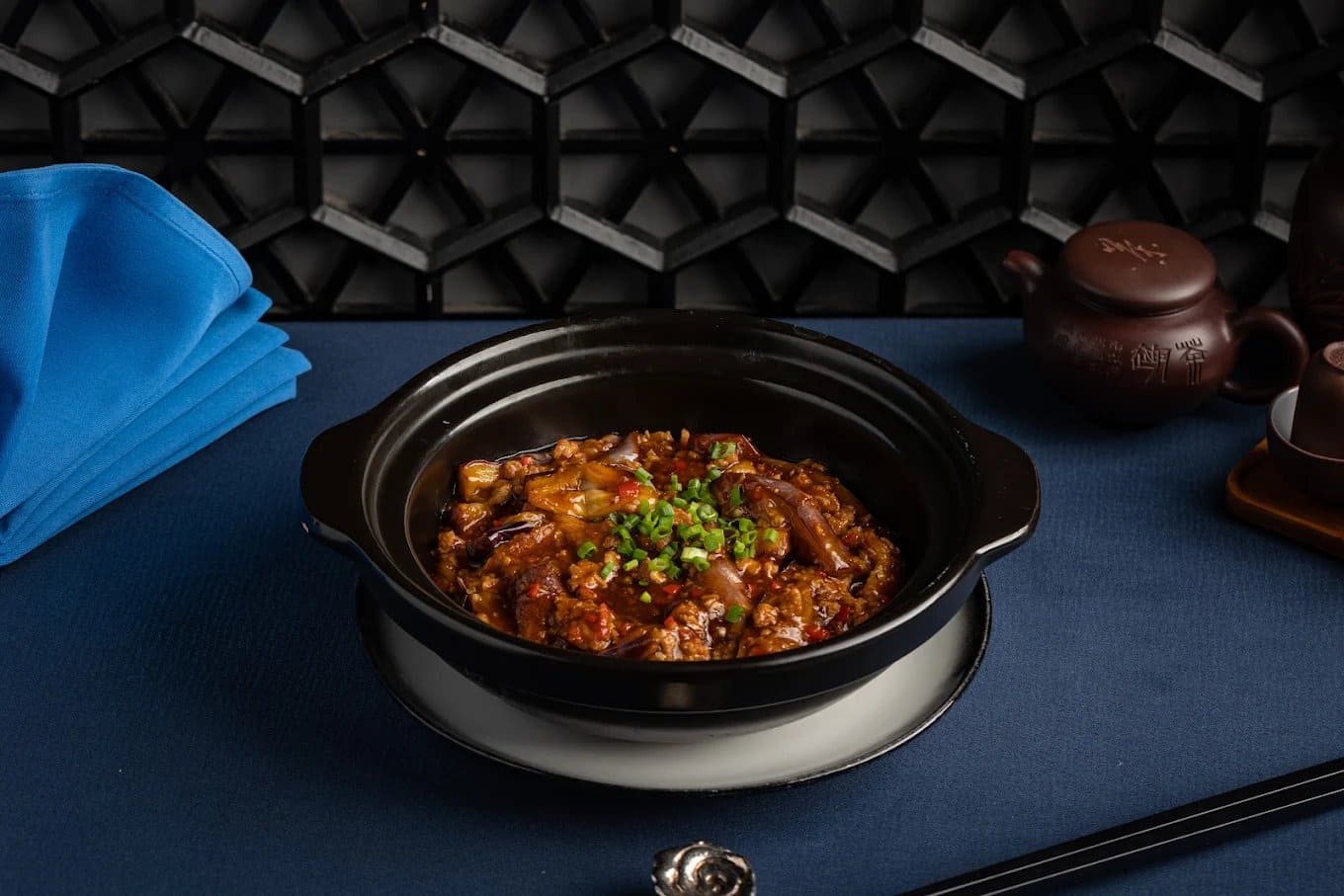 Hong Kong-Style Spicy Eggplant with Minced Pork in Clay Pot