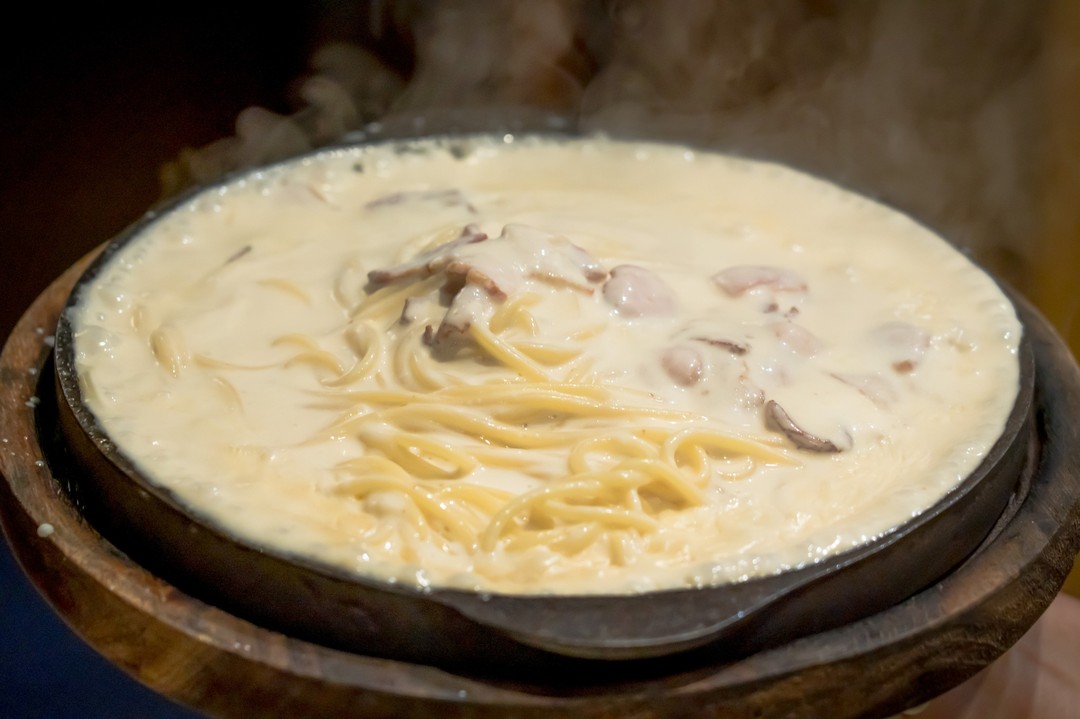 Italian Grana Padano Cheese and Bacon, Cream Pasta